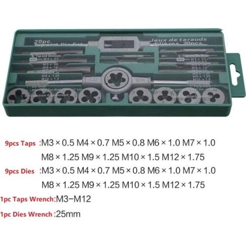 20Pc/set Alloy Steel Taps&Dies Set For Damaged Thread Repair Tools Thread Chaser Tap Wrench Diestock Metric Screw Taps Hand Tool