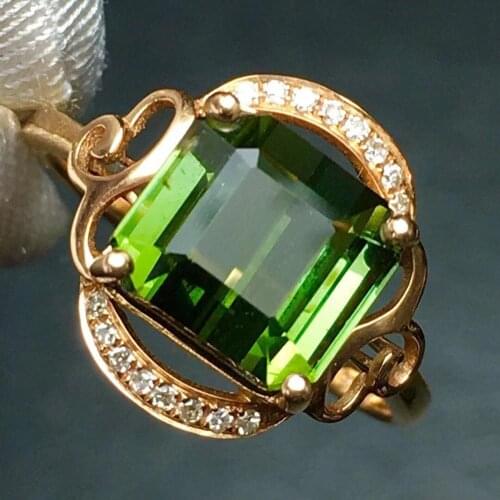 Fine Jewelry Real Pure 18 K Gold Jewelry 100% Natural Green Tourmaline Gemstones 4.2ct Diamonds Males Wedding Fine Mans Rings