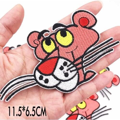 Wholesale 10pcs Cartoon Pink Panther Animals Patches Iron on Clothing Stickers for Clothes Embroidery Patch Applique Kids Badges