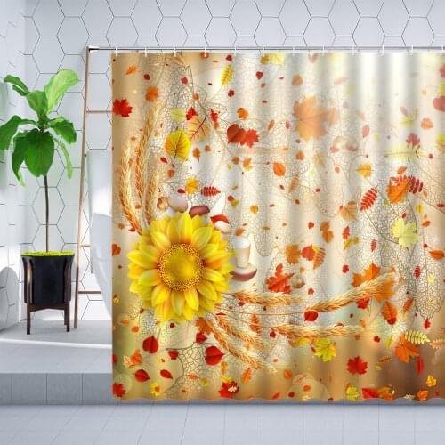 Autumn Maple Leaf Sunflower Shower Curtain Flower Plant Tree Butterfly Fallen Leaves Landscape Bathroom Decor Polyester Curtains