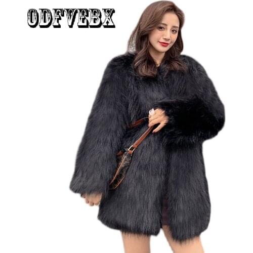 Fall Winter Faux Fur Coats Women Fashion Imitation Fox Fur Coat Ladies Elegant Thick Warm Outerwear Female Plush Coats Mink Coat