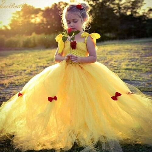 Belle Cosplay Costume Anime Beauty and Beast Dress Childrens Dress Kid Yellow Belle Princess Dress Girls Evening Long Dress