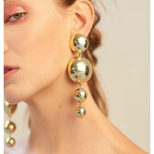 Simple Trendy Gold Color Geometric Round Circle Ball Statement Dangle Earrings For Wedding Oorbellen pendientes orecchini