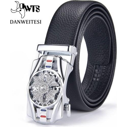 [DWTS]Men Belt Leather Belts Automatic Buckle Lucky Rotatable Luxurious Fashion Superior Quality Classic Golden Silver Black