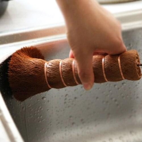 Long Handle Pan Brush Natural Coconut Brown Pot Brush Non-Stick Oil Coconut Fibre Scourer Oil Cleaning Brush Can Hang Type Brush