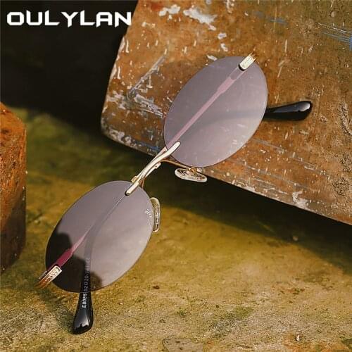 Oulylan Trends Oval Rimless Sunglasses Women Men Fashion Punk Sun Glasses Small Metal Sunglass Vintage Hip Hop Eyewear UV400