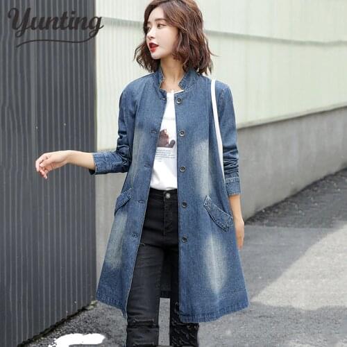 2021 Spring autumn denim trench coat women fashion Large size 3XL Casual tops Windbreaker female jean trench