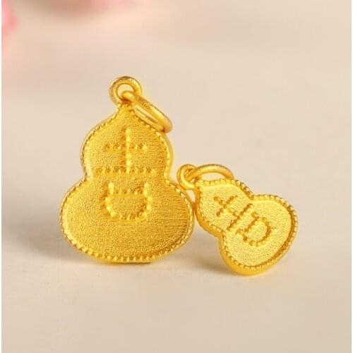 Solid 24K Yellow Gold Pendant Women Carved 999 Gold Gourd Necklace Pendant