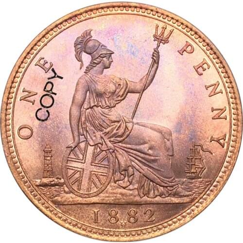 Great Britain Victoria 1882 H One Penny Red Copper Copy Coin