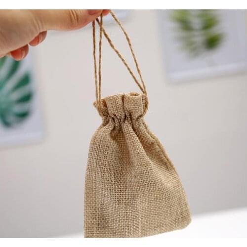 Storage bag Vintage solid linen bag with drawcord bag with opening and wedding gift small cloth bag multi specification Gift bag