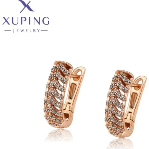 Xuping Jewelry Fashion New Arrival Flower Shaped Charm Rose Gold Color Plate Women Hoop Earrings