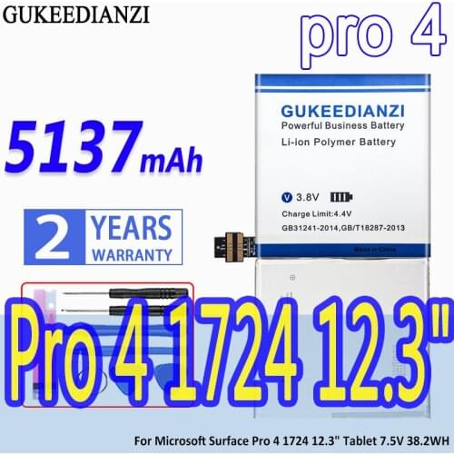 High Capacity GUKEEDIANZI Battery 5137mAh For Microsoft Surface Pro 4 Pro4 1724 12.3" Tablet 7.5V 38.2WH