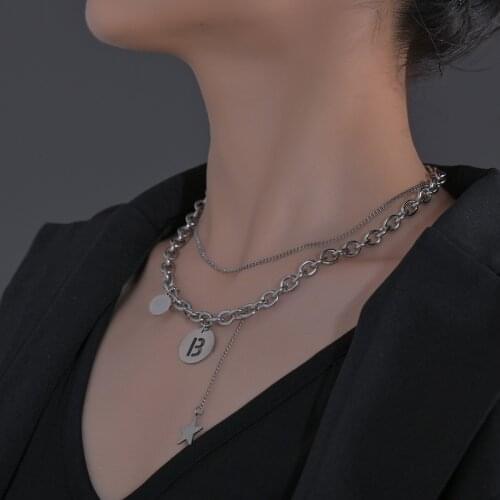 YWSHK NEW Gothic Harajuku Multi-layer B Letter Pendant Chains Necklace For Egirl Women Men Punk Aesthetic Jewelry A-Z Letter