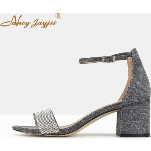 Women Shoes Ladies Sandals Solid Ankle Strap Buckle Crystal Wedding/Party High Square heel Cover Elegant Fashion Basic Sexy 2019