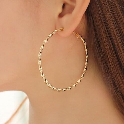 BLIJERY Fashion Pattern Carved Big Hoop Earrings for Women Punk Jewelry Twist Round Circle Earrings Boucles d'oreilles
