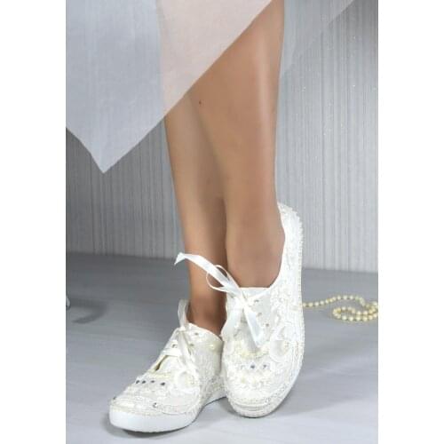 Cindy Ladies Bridal Women Pearl Floral Lace Luxury Handmade Fashion White Wedding Shoes