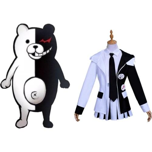 Danganronpa Monokuma Cosplay Costume Women Jacket + White Shirt + Skirt Uniform Outfit Halloween Carnival Fancy Dress Suit