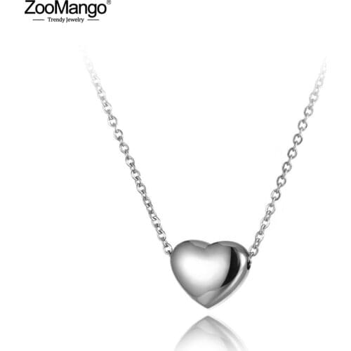 ZooMango Classic Titanium Stainless Steel Love Heart Charm Pendant Necklaces Rose Gold Chain Wedding Necklace For Women ZN19086