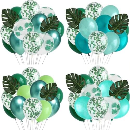 1set mix Monstera leaves Chrome Green latex ballons set summer Hawaii party decors birthday party decor helium confetti globos