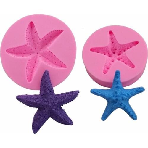 2pcs Ocean Series Silicone Mold Fondant Mold Cupcake Cake Decoration Tool Starfish Set