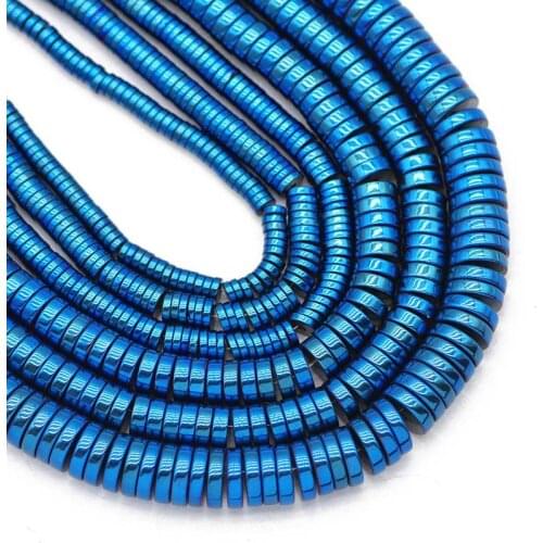 3/4/6/8MM Natural Hematite Stone Blue Flat Round Coin Spacer Charm Loose Beads For Jewelry Making Bracelet DIY Accessories