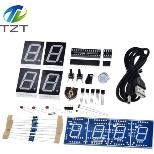 4 Bits DIY Digital Clock 1 Inch Electronic Kit Suite Microcontroller RED Tube LED Display Time Thermometer Alarm MCU STC15F204EA