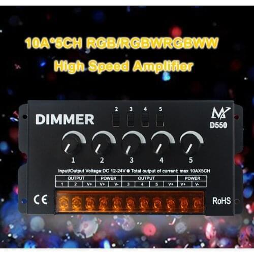 5V 12V 24V RGBWW 10A*5CH LED Strip Dimmer High Speed Power Signal Amplifier 5CH Channels for 5050 LED Lights Strip RGBW RGBWW