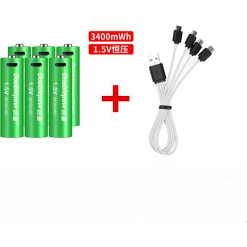 New 1.5V 3400mWh AA rechargeable battery USB rechargeable lithium battery fast charging via Micro USB cable