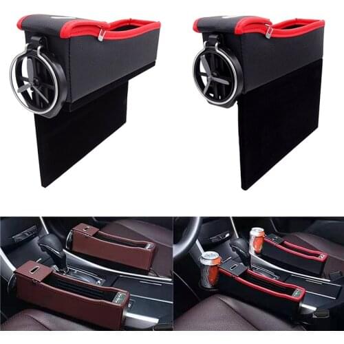 1 Pcs Car PU Leather Seat Gap Catcher Crevice Box Cup Storage Drink Holder Multifunction Pocket Coin Card Stowing Case Auto Part
