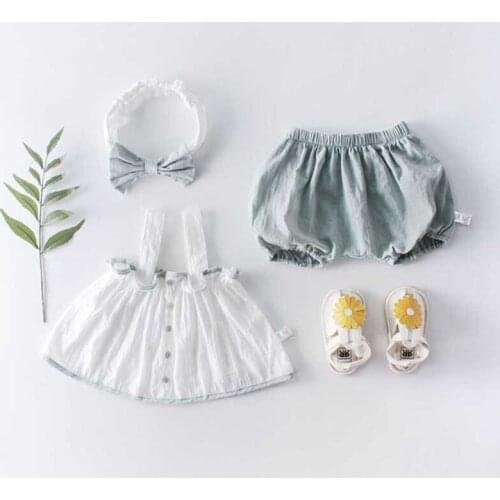 Summer Cotton Linen Sling Blouse + Bean Green Shorts Suit For Girls New 2020 Newborn Baby Clothing Set Outfits Clothing Sets