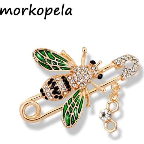 Morkopela Bee Insect Brooch Pin Fashion Rhinestone Brooches Safty Charm Scarf Buckle Clip Broche Jewelry Gift For Women