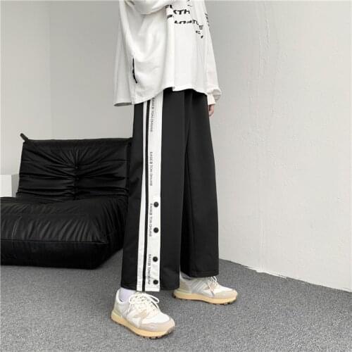 Striped-breasted Sports Pants Autumn Mens Thin Casual Trousers Loose Straight-leg New Nine-point Mens Street Wear Pant Hip Hop