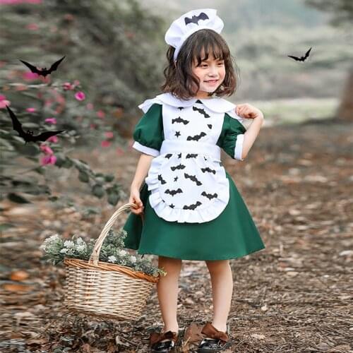 Umorden Kids Child Pumpkin Bat Vampire Maid Costume Cosplay Purim Halloween Costumes for Girls Fantasia Party Dress