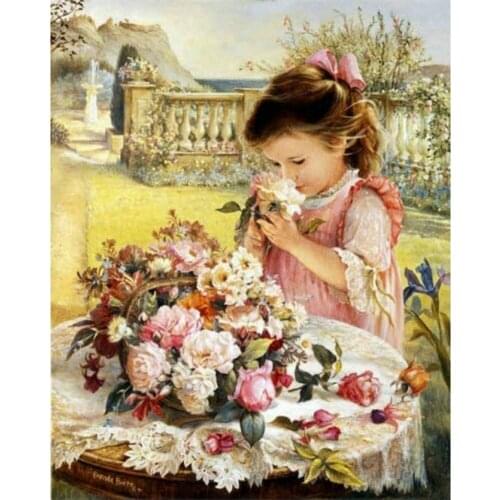 DIY Diamond painting Cross stitch kit Diamond embroidery Girl and rose 5d full square Diamond Mosaic pasted Crafts Needlework