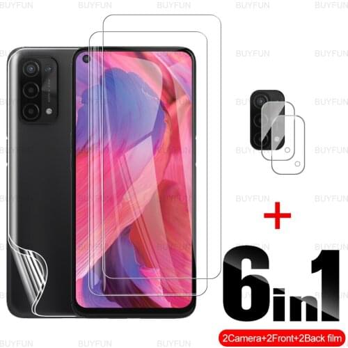 For Oppo A54 5G 6.5inch 6in1 HD Front Tempered Glass Back Hydrogel Soft Film for oppo appoA54 A74 A94 5G camera lens safety film