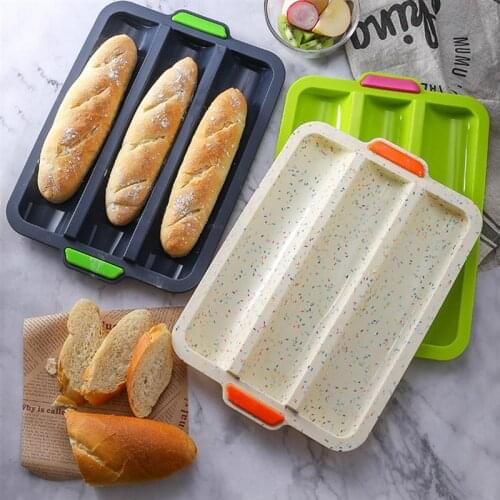 Food Grade Silicone Loaf Pan Non-Stick 3-Grid Eclair Pan Eclair Mold Baking Pan For French Bread DIY Baking Tools Accessories