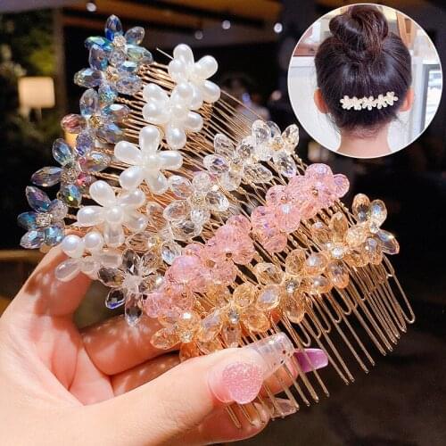 Ms broken artifact fashion crystal pearl inserted comb comb Liu Haifa girls broken hair hairpin hair tire higood