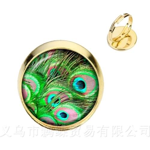 Flamingo Pattern Rings New Fashion Round Glass Bird 16mm Glass Dome Silver/Golder 2 Color Plated Adjustbale Rings Gift