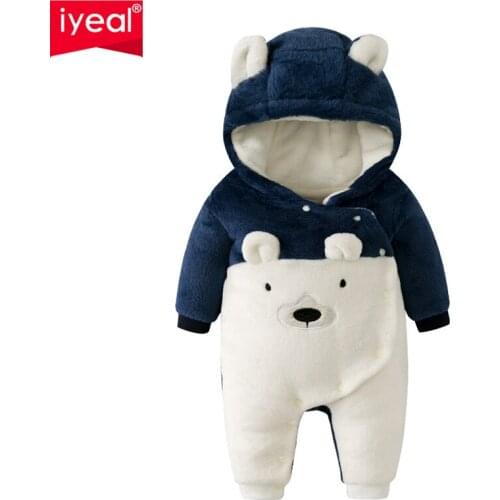 IYEAL New Arrival Winter Baby Boy Girl Clothes Bear Hooded Romper Cute Toddler Infant Warm Outwear Quality Flannel Kids Clothing
