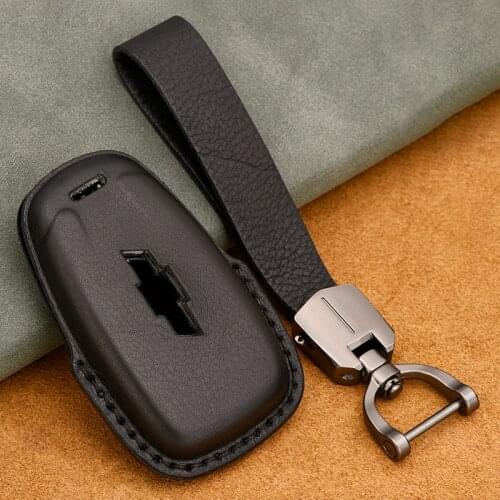 Leather Car Key Case Cover FOB for Chevrolet Chevy Camaro Cruze Malibu Sonic Volt Tracker 2017 2018 2019 Auto Accessories