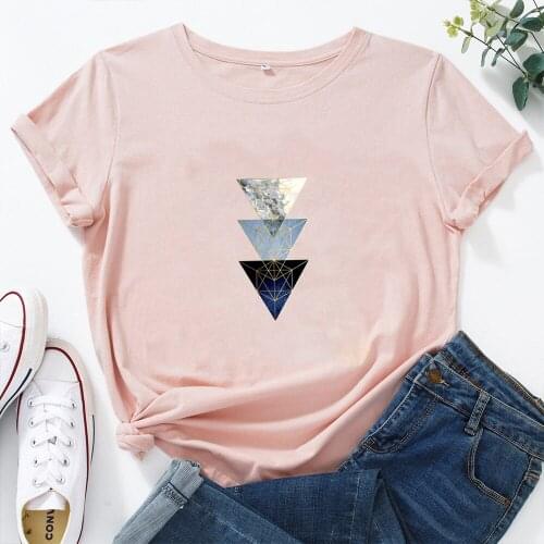 Beautiful Geometry Printed T Shirt Women O-neck Cotton Tshirts Women Short-sleeved T-shirt Women Fashion Harajuku Camiseta Mujer
