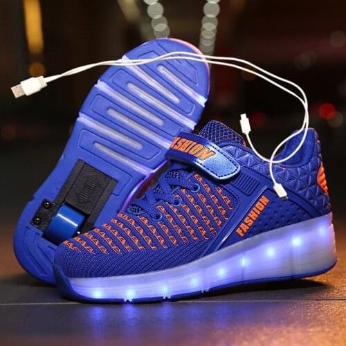 Red Pink Blue USB Charging Fashion Girls Boys LED Light Roller Skate Shoes For Children Kids Sneakers With Wheels One wheels