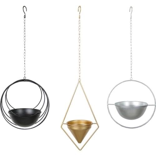 Nordic Style Circle Metal Plant Hanger Chain Hanging Basket Ceiling Planter Flower Pot Holder Garden Balcony Decoration