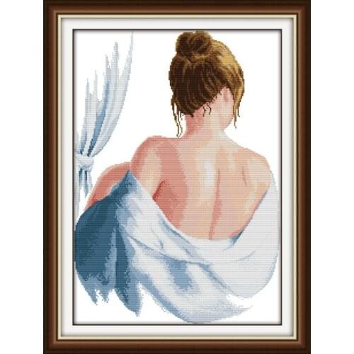 Bathing Chinese Print Cross Stitch Kit Sale Needlework Embroidery Sets Counting Patterns Canvas DMC 14CT Girl Back View Bathroom