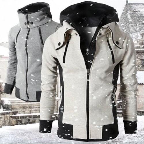 Men Zipper Jackets Autumn Winter Casual Fleece Coats Bomber Jacket Scarf Collar Fashion Hooded Male Outwear Slim Fit Hoody