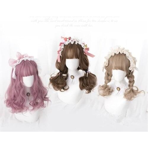 Lolita Girl 40CM Long Curly Bangs Cute Synthetic Party Lady Women Cosplay Hair Wig D122