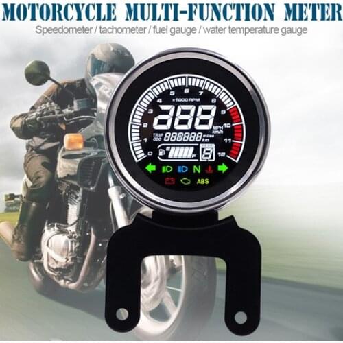 Universal Motorcycle Multi-functional Gauges Instruments Digital Odometer Tachometer Fuel Level Speed Meter Indicator LED Round