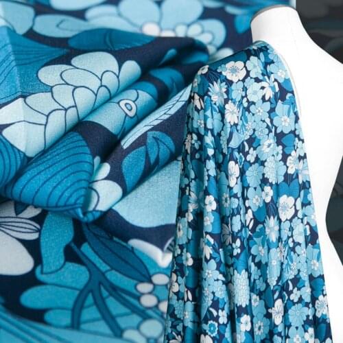 Digital Printed couture fashion Fabric,heavy chiffon,fresh blue white,soft,smooth,Sewing,Dress,pant,skirt,Craft by the yard