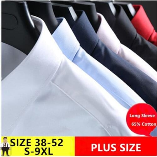 Camisa Masculina Men Shirt Hombre Chemise Homme Manche Dress White Shirts 5XL 6XL 7XL Long Sleeve Formal Black Red Mens Blusa