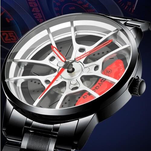 2021 Men Sports Watch Car Wheel Wrist Watch Fashion 3D Auto Racing Watch Designed Wristwatch Stainless Steel Strap Waterproof